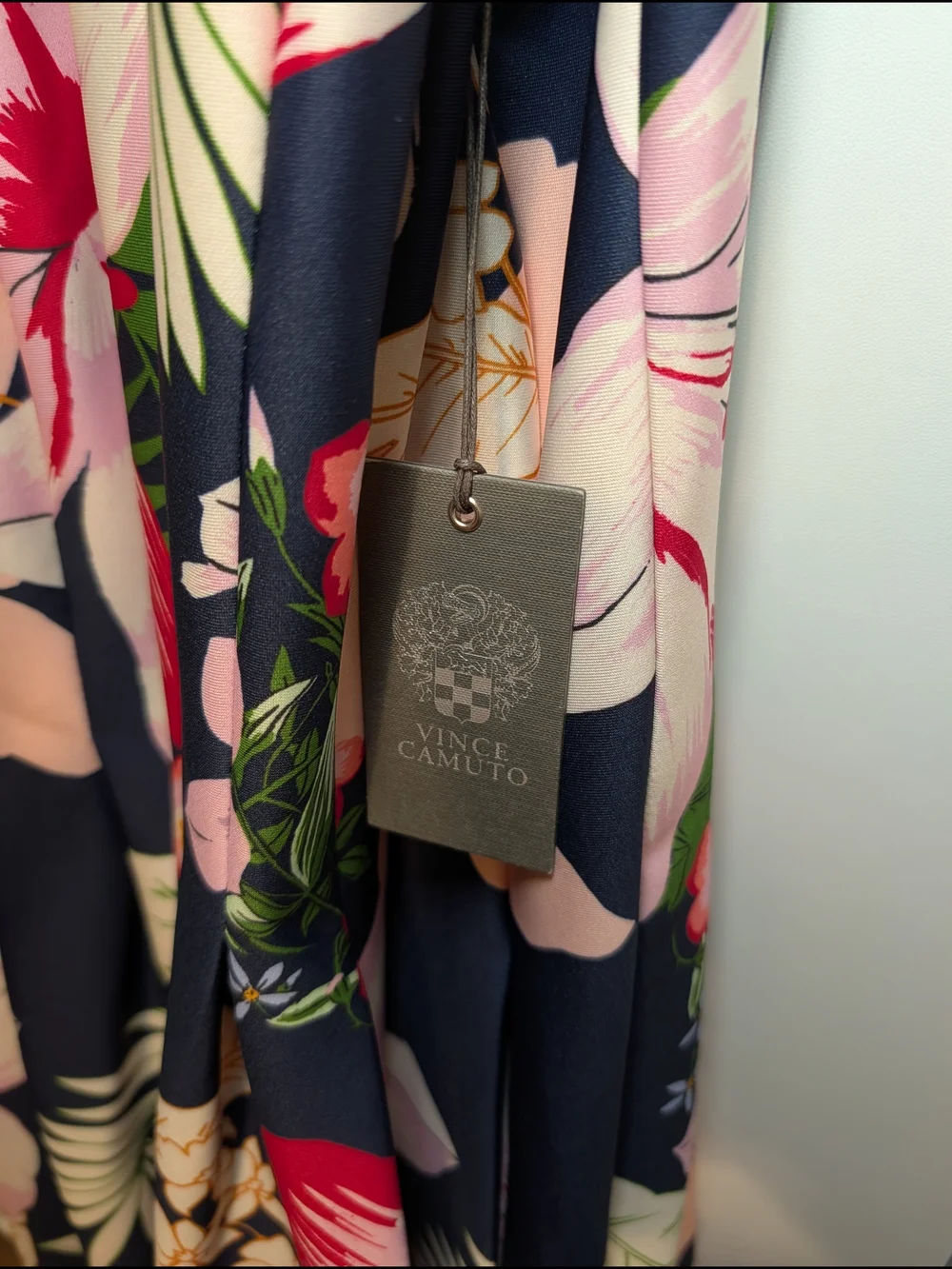 Vince Camuto Navy Floral Halter Midi Dress with Green Trim - Picture 5 of 9